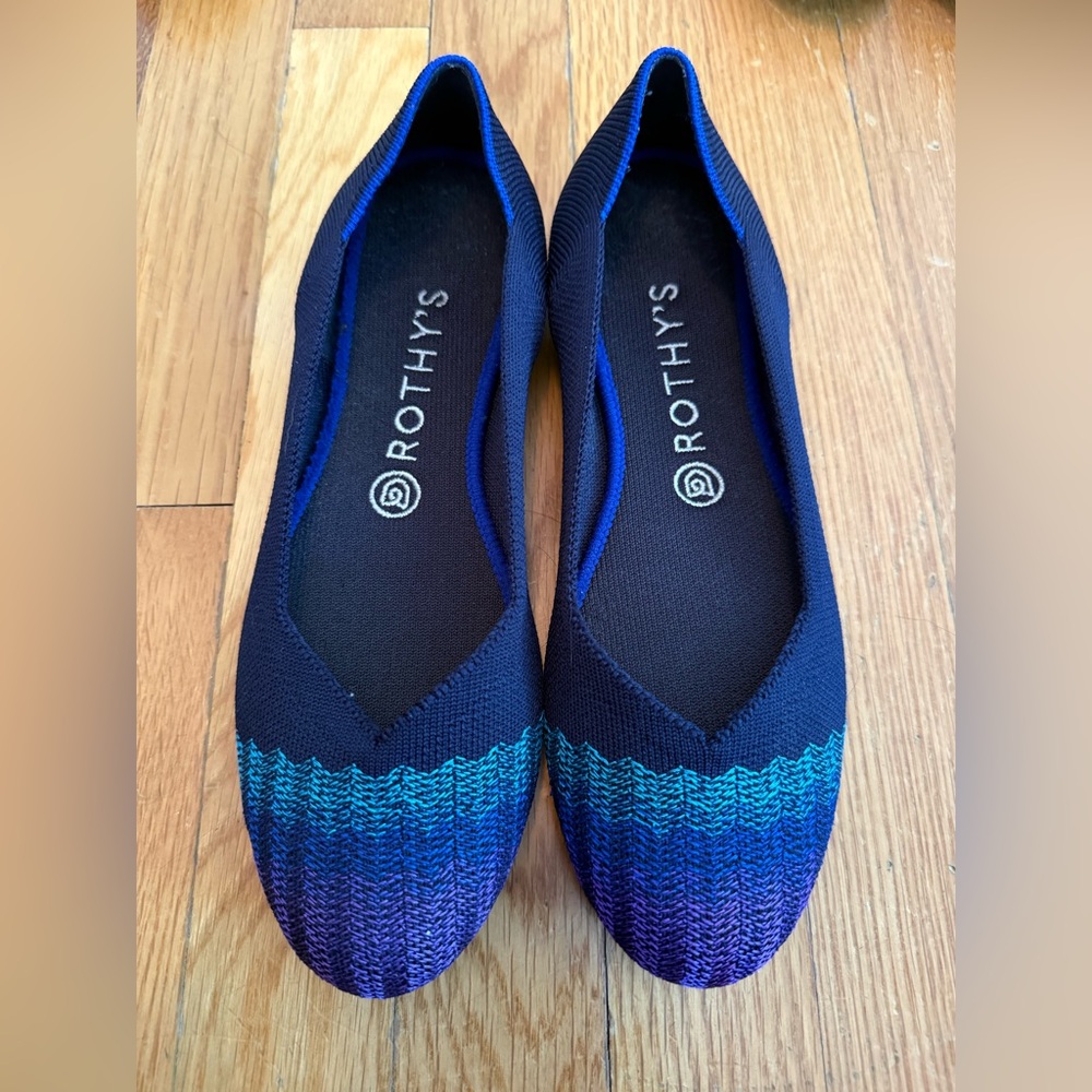 Rothy’s Navy Blue Flats Customized Ombré Mermaid Chevron Stitch One of a Kind